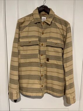 Topo Designs Men’s Beige and Dark Stripe Shirt Jacket